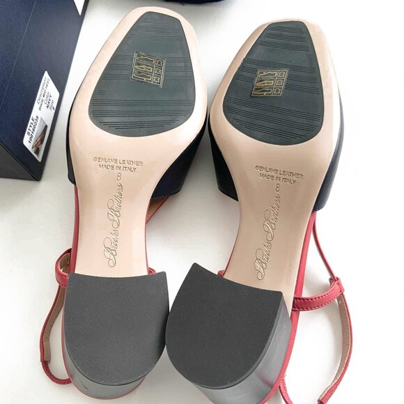 BROOKS BROTHERS Navy Blue & Orange Leather Slingback Block Heel Shoes – Size 8 - Picture 7 of 7